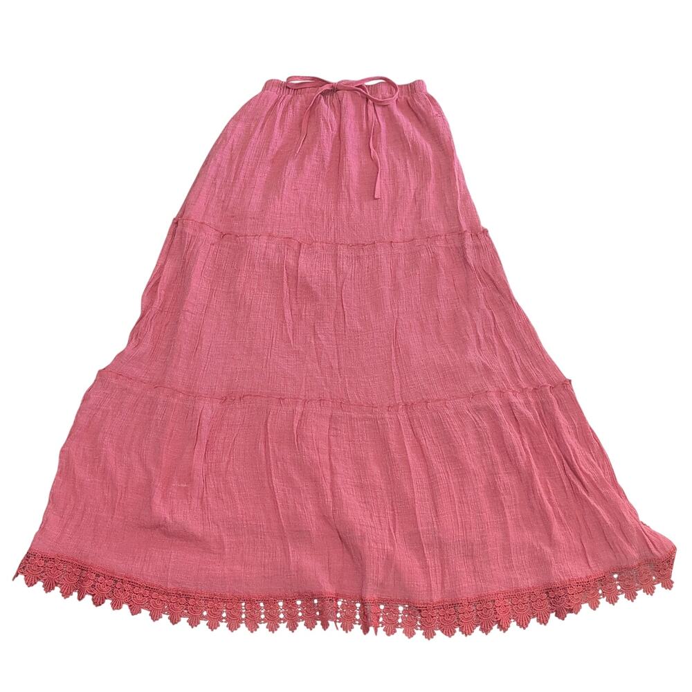 Orange Tiered Lace Hem Broomstick Midi/maxi Skirt Size Medium - Picture 2 of 6